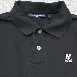 Psycho Bunny Polo Shirt Black Pima Cotton Men Size 4 Skull Bunny Logo Golf